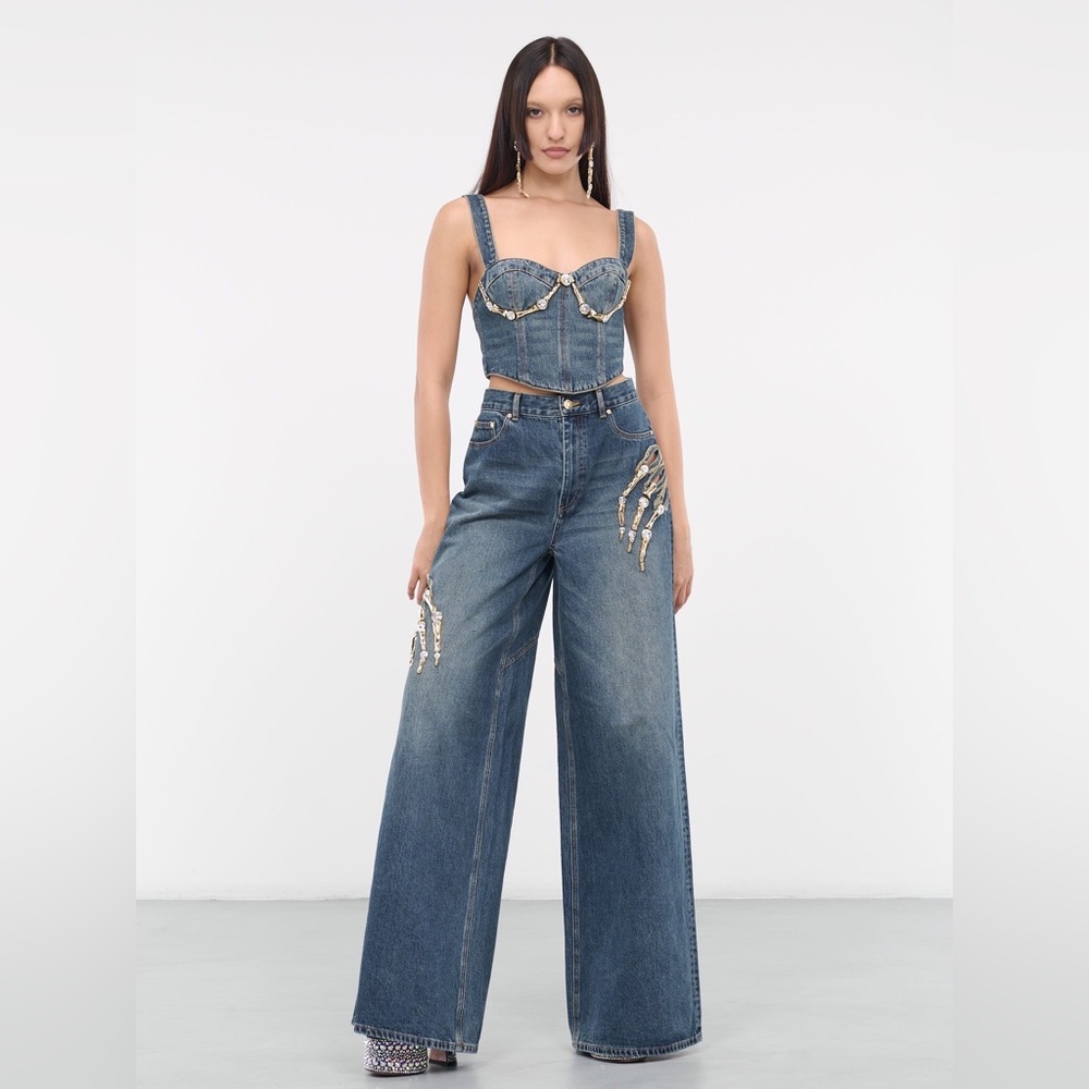 New Authentic AREA Denim Bustier Top with Gold Accents Size 2 - Picture 8 of 15